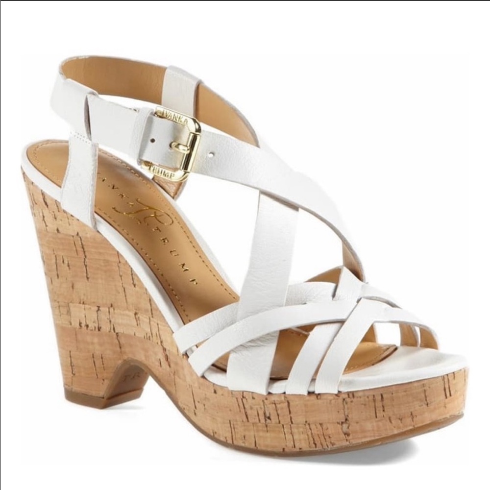 White Leather Wedge Heels
